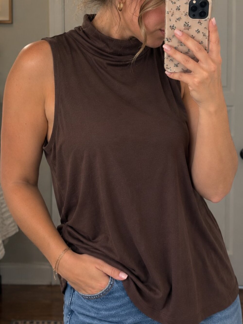 J.Crew Brown Sleeveless Tank Top XL 100% Cotton Stretch Knit Casual Layering NWT